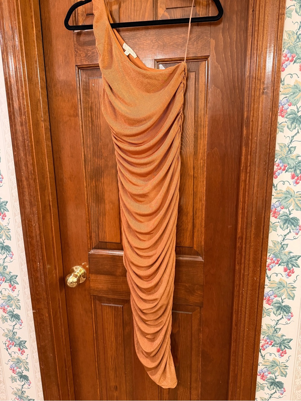 One-Shoulder Ruched Maxi Dress in Rust
